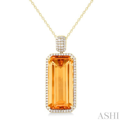 Emerald Shape Gemstone & Halo Diamond Pendant