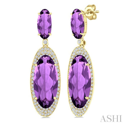 Evoque Gemstone Oval Shape & Halo Diamond Earrings