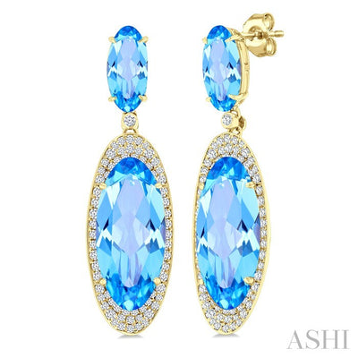 Evoque Gemstone Oval Shape & Halo Diamond Earrings