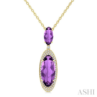 Evoque Gemstone Oval Shape & Halo Diamond Pendant