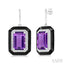 Evoque Gemstone Emerald Shape Black Enamel & Halo Diamond Earrings