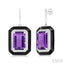 Emerald Shape Black Enamel Gemstone & Halo Diamond Earrings