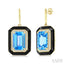 Evoque Gemstone Emerald Shape Black Enamel & Halo Diamond Earrings
