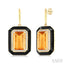 Emerald Shape Black Enamel Gemstone & Halo Diamond Earrings