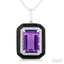 Emerald Shape Black Enamel Gemstone & Halo Diamond Pendant