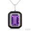 Evoque Gemstone Emerald Shape Black Enamel & Halo Diamond Pendant