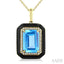Evoque Gemstone Emerald Shape Black Enamel & Halo Diamond Pendant