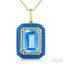 Evoque Gemstone Emerald Shape Blue Enamel & Halo Diamond Pendant