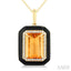 Emerald Shape Black Enamel Gemstone & Halo Diamond Pendant