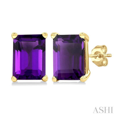 Emerald Shape Gemstone Stud Earrings