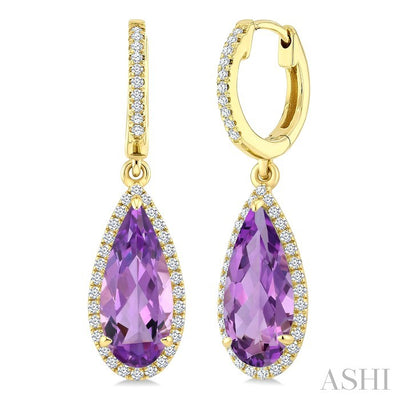 Pear Shape Gemstone & Halo Diamond Earrings