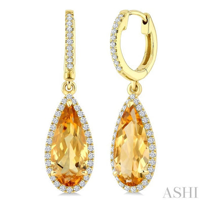 Evoque Gemstone Pear Shape & Halo Diamond Earrings