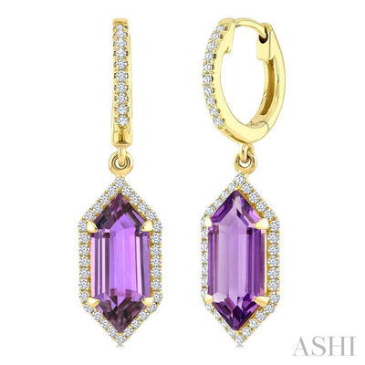 Evoque Gemstone Hexagon Shape & Halo Diamond Earrings