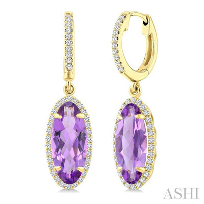 Evoque Gemstone Oval Shape & Halo Diamond Earrings