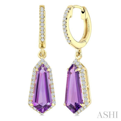 Evoque Gemstone Shield Shape & Halo Diamond Earrings