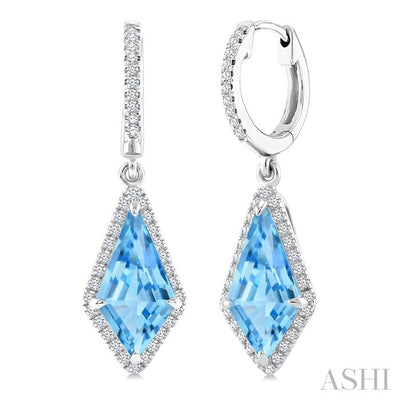 Evoque Gemstone Kite Shape & Halo Diamond Earrings