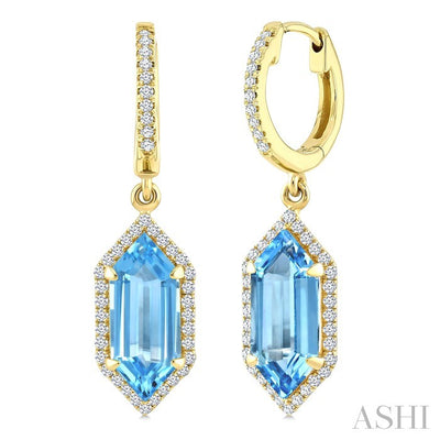 Evoque Gemstone Hexagon Shape & Halo Diamond Earrings
