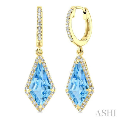 Evoque Gemstone Kite Shape & Halo Diamond Earrings