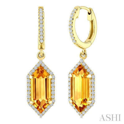 Evoque Gemstone Hexagon Shape & Halo Diamond Earrings
