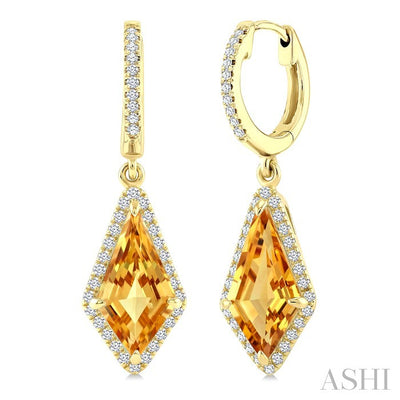 Evoque Gemstone Kite Shape & Halo Diamond Earrings