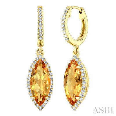 Evoque Gemstone Marquise Shape & Halo Diamond Earrings