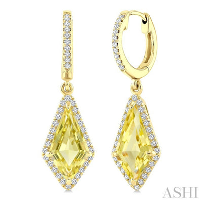 Evoque Gemstone Kite Shape & Halo Diamond Earrings