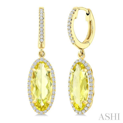 Oval Shape Gemstone & Halo Diamond Earrings