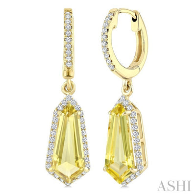 Evoque Gemstone Shield Shape & Halo Diamond Earrings