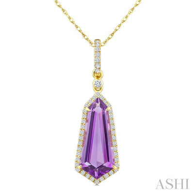Shield Shape Gemstone & Halo Diamond Pendant