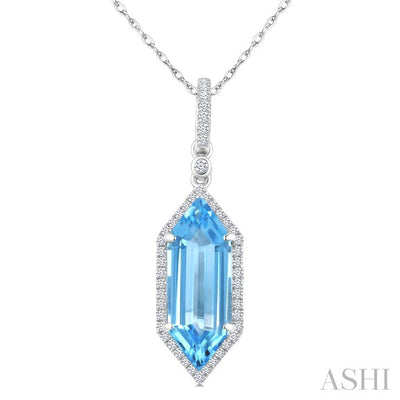 Evoque Gemstone Hexagon Shape & Halo Diamond Pendant