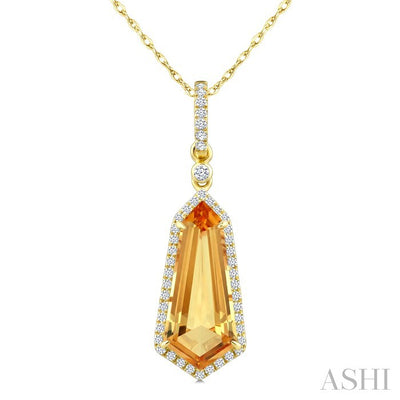 Evoque Gemstone Shield Shape & Halo Diamond Pendant