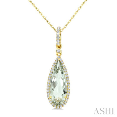 Evoque Gemstone Pear Shape & Halo Diamond Pendant