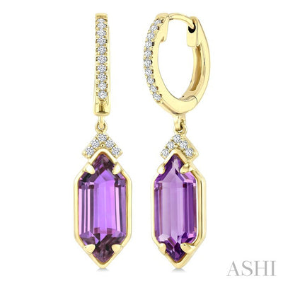 Evoque Gemstone Hexagon Shape & Diamond Earrings