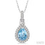 Pear Shape Gemstone & Halo Diamond Pendant