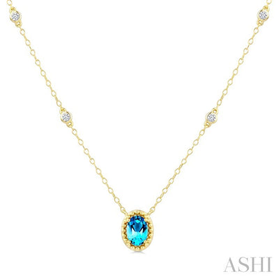 Bead Bijoux Oval Shape Gemstone & Halo Diamond Station Necklace
