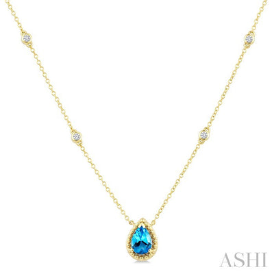 Pear Shape Gemstone & Halo Diamond Station Necklace