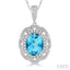 Oval Shape Gemstone & Halo Diamond Pendant