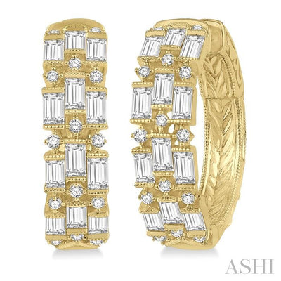 Three Row Baguette Diamond Huggie Earrings