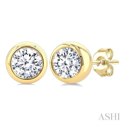 Round Shape Bezel Set Diamond Stud Earrings