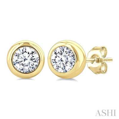 Round Shape Bezel Set Diamond Stud Earrings