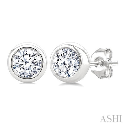Round Shape Bezel Set Diamond Stud Earrings