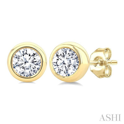 Round Shape Bezel Set Diamond Stud Earrings