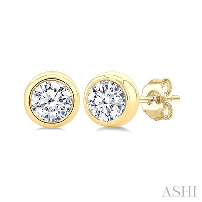 Round Shape Bezel Set Diamond Stud Earrings