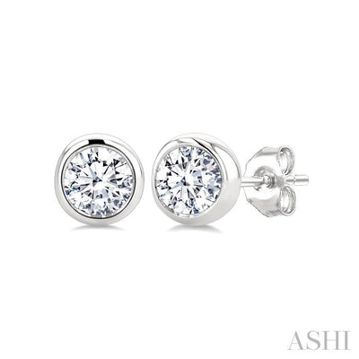 Round Shape Bezel Set Diamond Stud Earrings