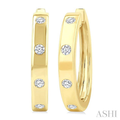 Flush Bezel Set Diamond Fashion Hoop Earrings