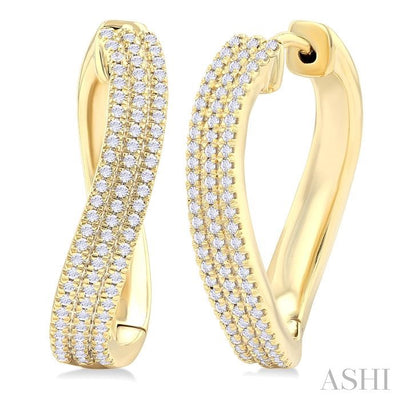 Three Row Wave Diamond Fashion Hoop Earrings