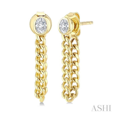 Oval Shape Curb Bezel Diamond Fashion Earrings