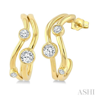 Bezel Set Diamond Half Hoop Fashion Earrings