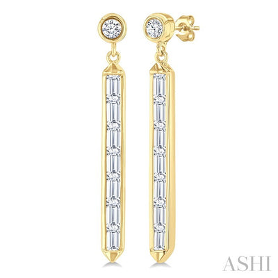 Vertical Bar Baguette Diamond Fashion Long Earrings
