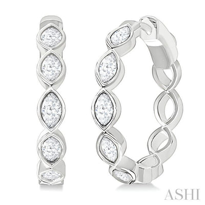 Marquise Shape Bezel Set Diamond Fashion Hoop Earrings